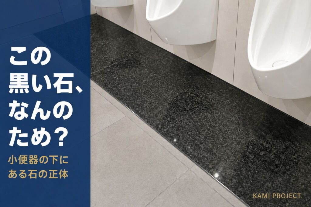 小便器の下に敷かれた黒い御影石の汚垂石。この黒い石、なんのため？