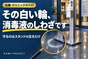 アルコール消毒液の下の床が白く変色…原因と、スタンドの足元だけを守る方法
