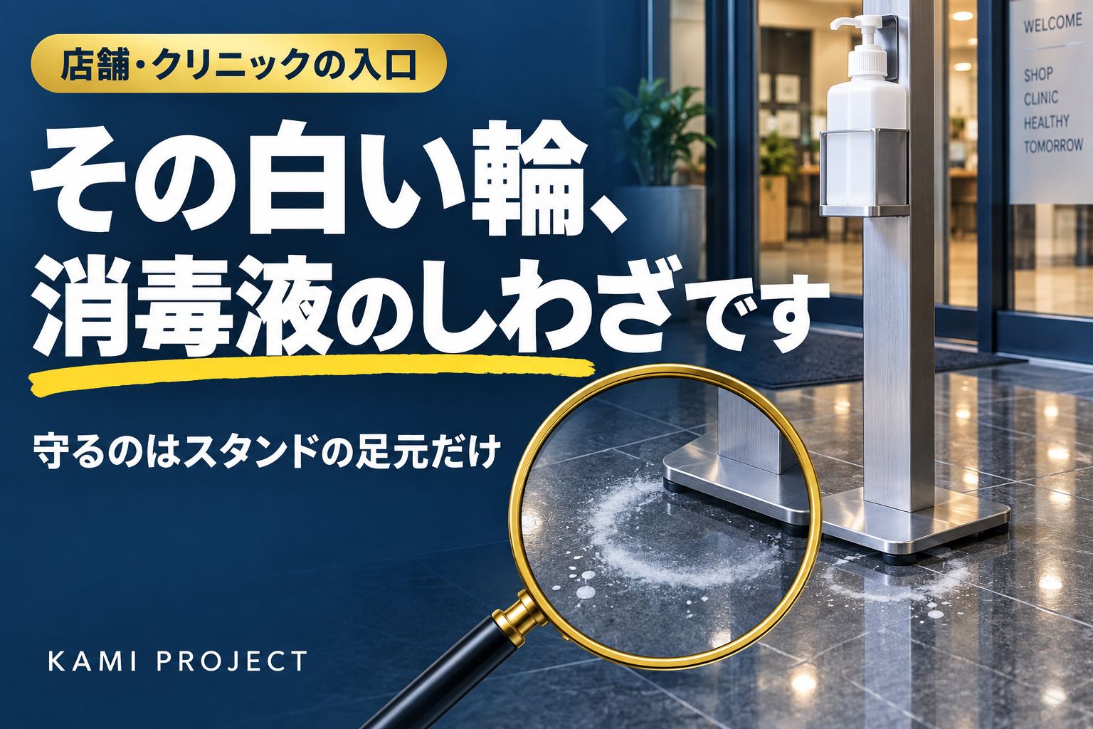 アルコール消毒液の下の床が白く変色…原因と、スタンドの足元だけを守る方法