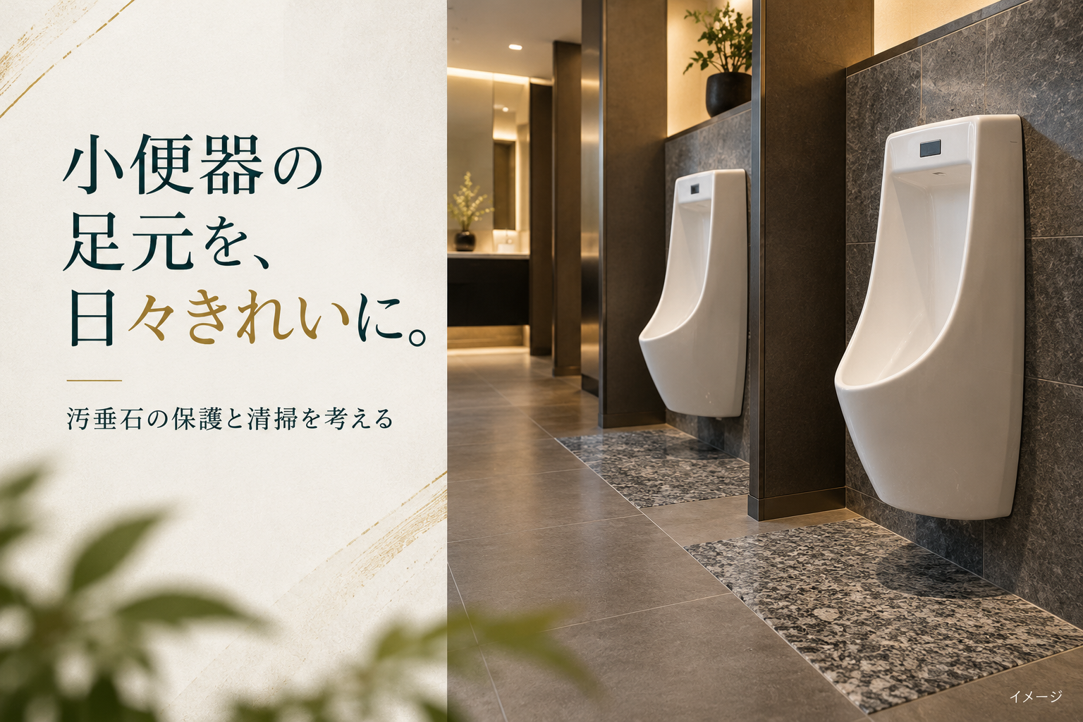 小便器足元の汚垂石を日々清掃する考え方のイメージ